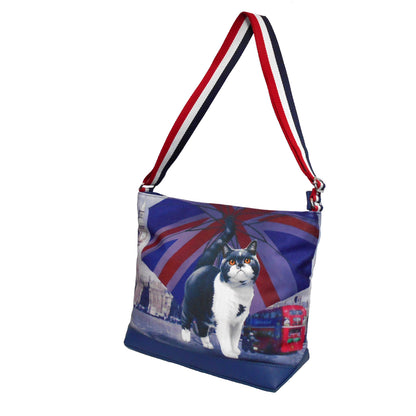 Furbabies British Shorthair Original Portrait Drawing Printed Canvas Large Shoulder Bag
