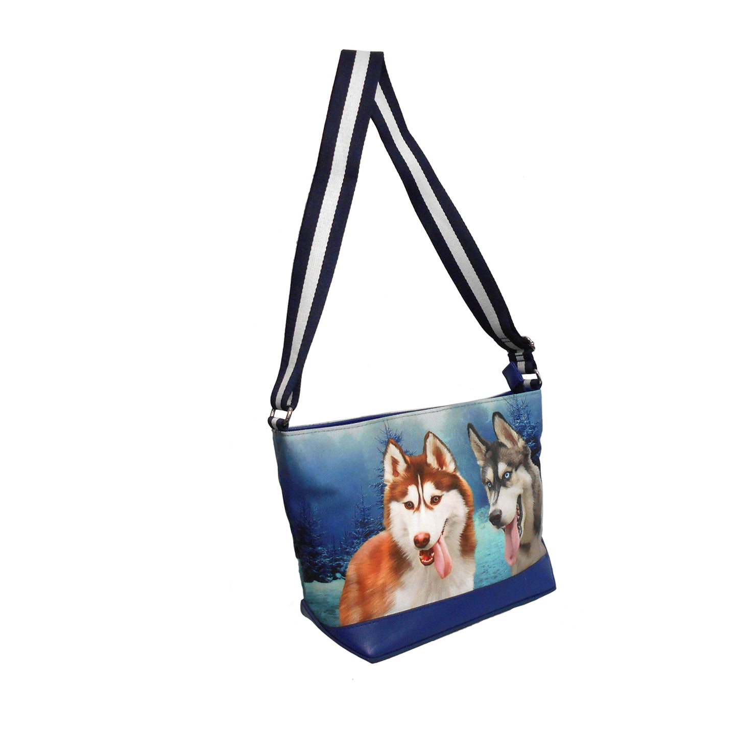 Furbabies Husky Original Portrait Drawing Printed Canvas Medium Shoulder Bag