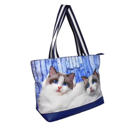 Furbabies Ragdoll Cat Original Portrait Drawing Printed Canvas Medium Tote Bag