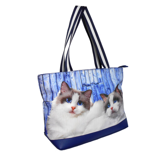 Furbabies Ragdoll Cat Original Portrait Drawing Printed Canvas Medium Tote Bag