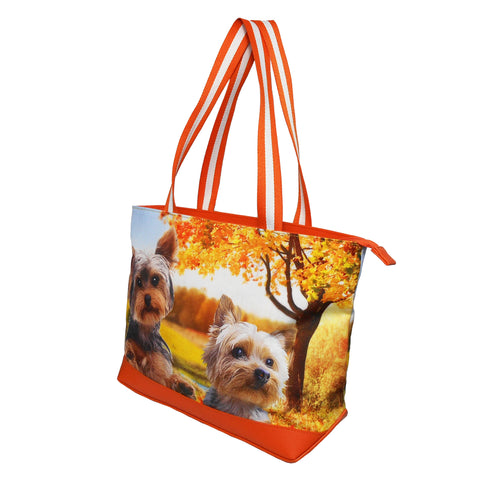 Furbabies Yorkshire Terrier Original Portrait Drawing Printed Canvas Medium Tote Bag
