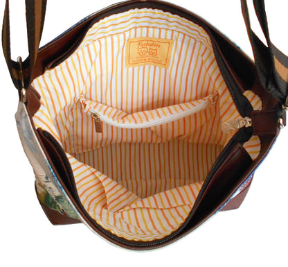 Furbabies Maine Coon Original Portrait Drawing Printed Canvas Large Shoulder Bag