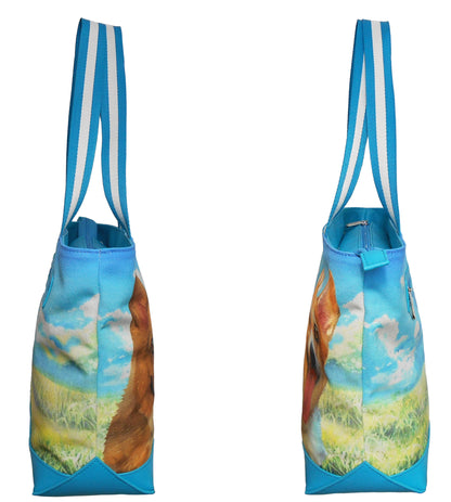 Furbabies Welsh Corgi Original Portrait Drawing Printed Canvas Medium Tote Bag