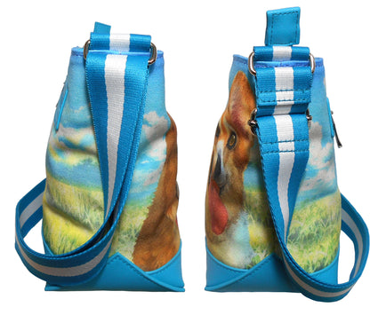 Furbabies Welsh Corgi Original Portrait Drawing Printed Canvas Medium Shoulder Bag