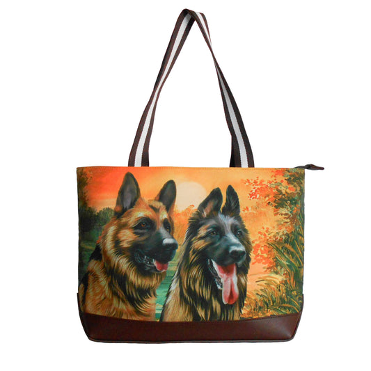 German Shepherd Original Portrait Drawing Printed Canvas Medium Tote Bag