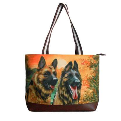German Shepherd Original Portrait Drawing Printed Canvas Medium Tote Bag