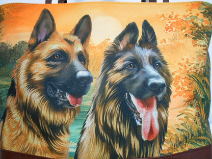 German Shepherd Original Portrait Drawing Printed Canvas Medium Tote Bag
