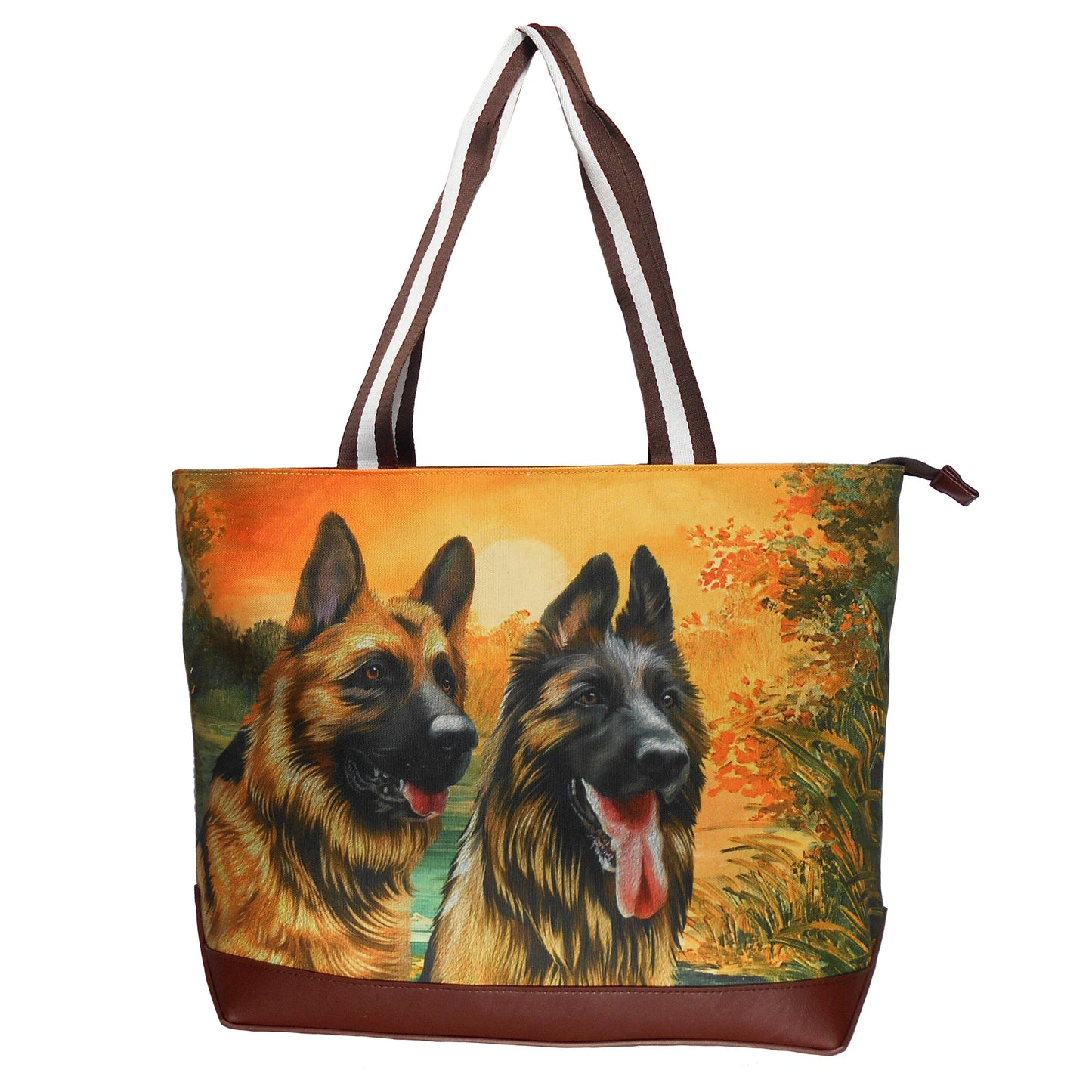 German Shepherd Original Portrait Drawing Printed Canvas Large Tote Bag