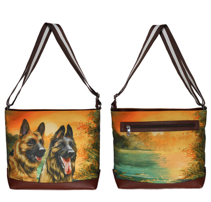 German Shepherd Original Portrait Drawing Printed Canvas Large Shoulder Bag