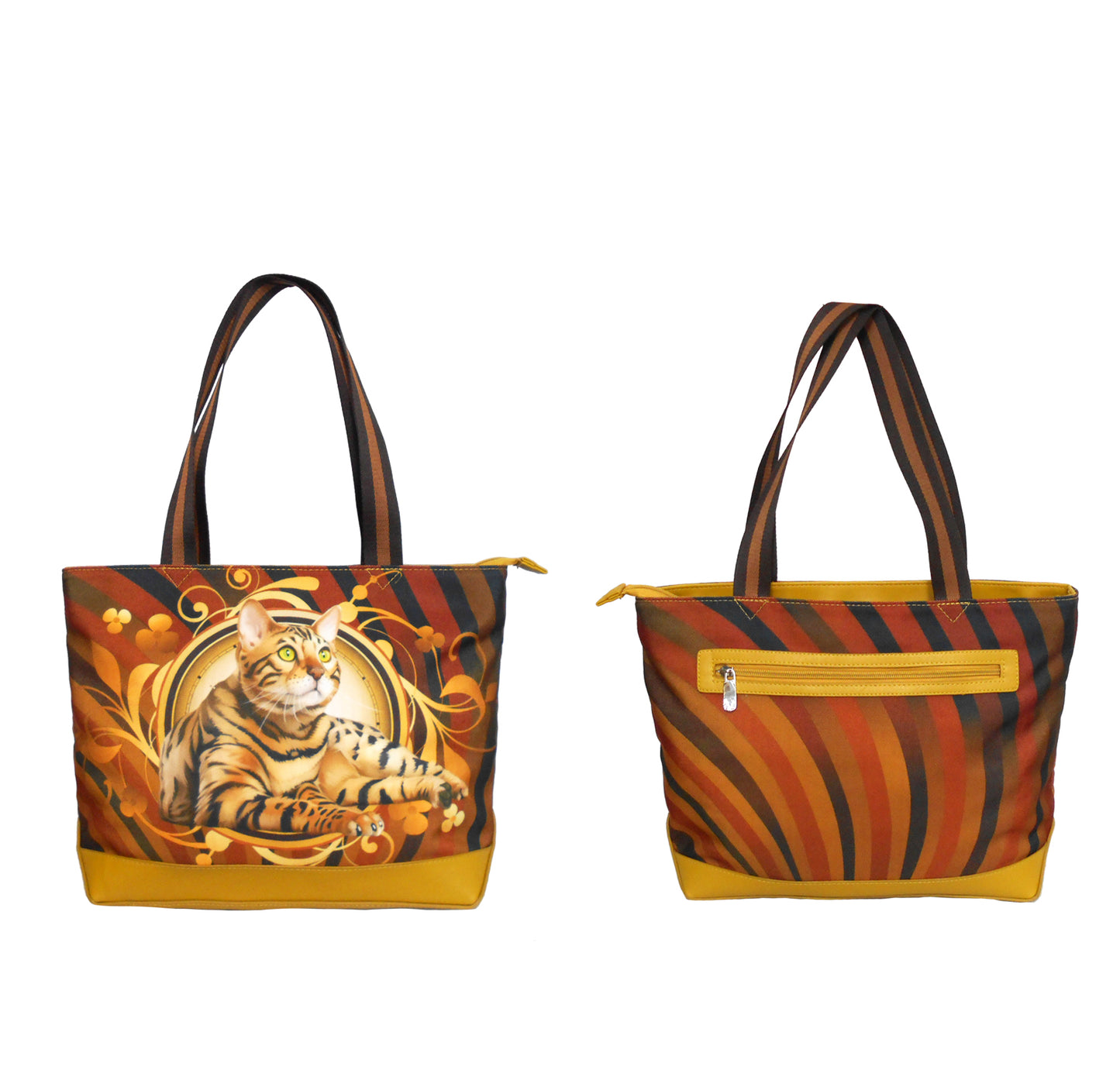 Furbabies Bengal cat Original Portrait Drawing Printed Canvas Medium Tote Bag