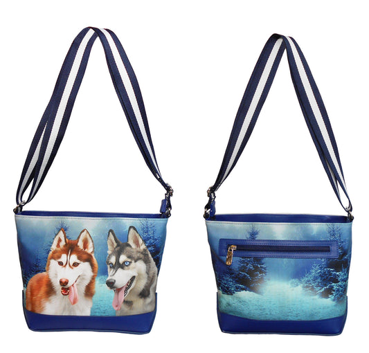Furbabies Husky Original Portrait Drawing Printed Canvas Medium Shoulder Bag
