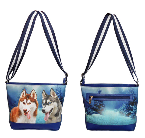 Furbabies Husky Original Portrait Drawing Printed Canvas Medium Shoulder Bag
