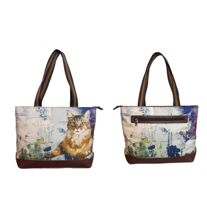 Furbabies Maine Coon Original Portrait Drawing Printed Canvas Medium Tote Bag