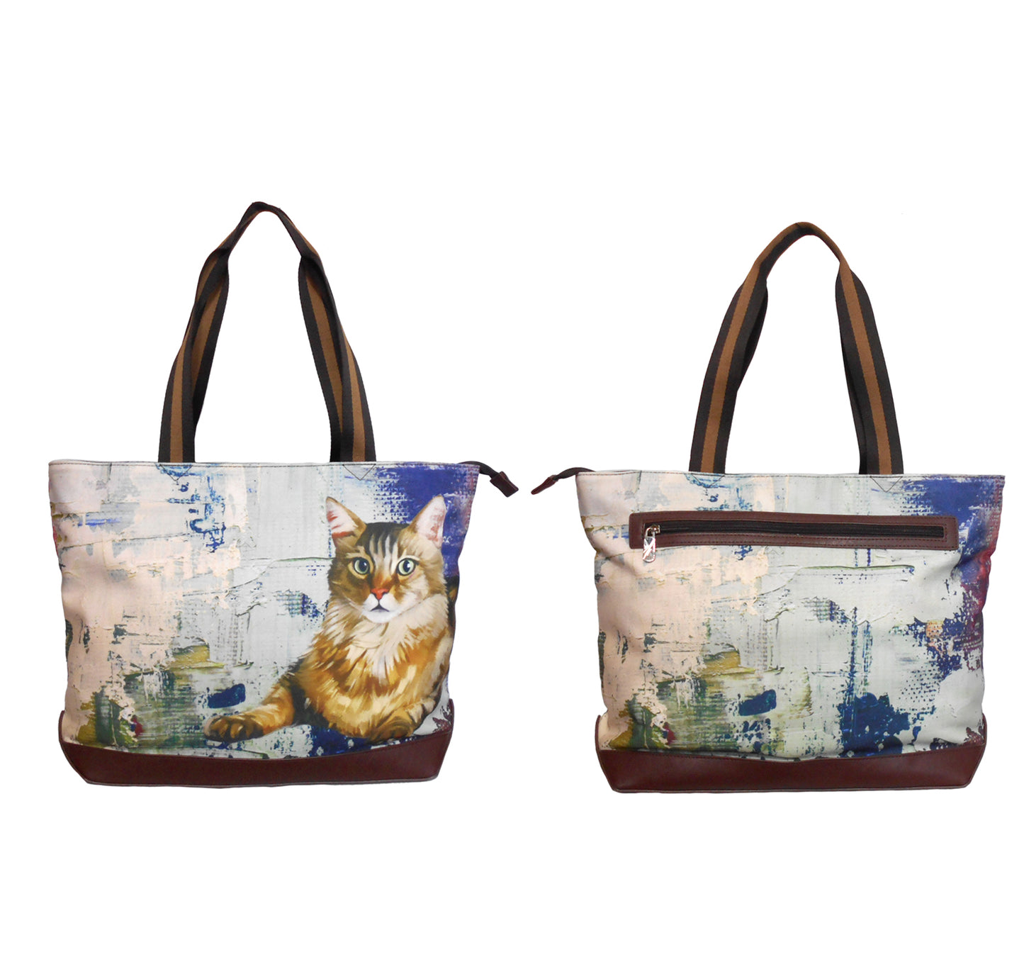 Furbabies Maine Coon Original Portrait Drawing Printed Canvas Large Tote Bag