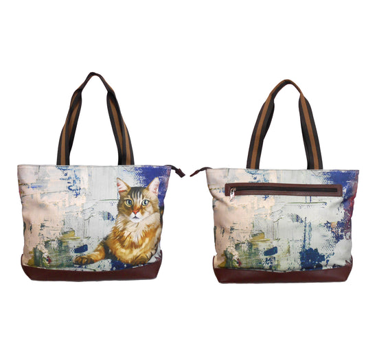 Furbabies Maine Coon Original Portrait Drawing Printed Canvas Large Tote Bag