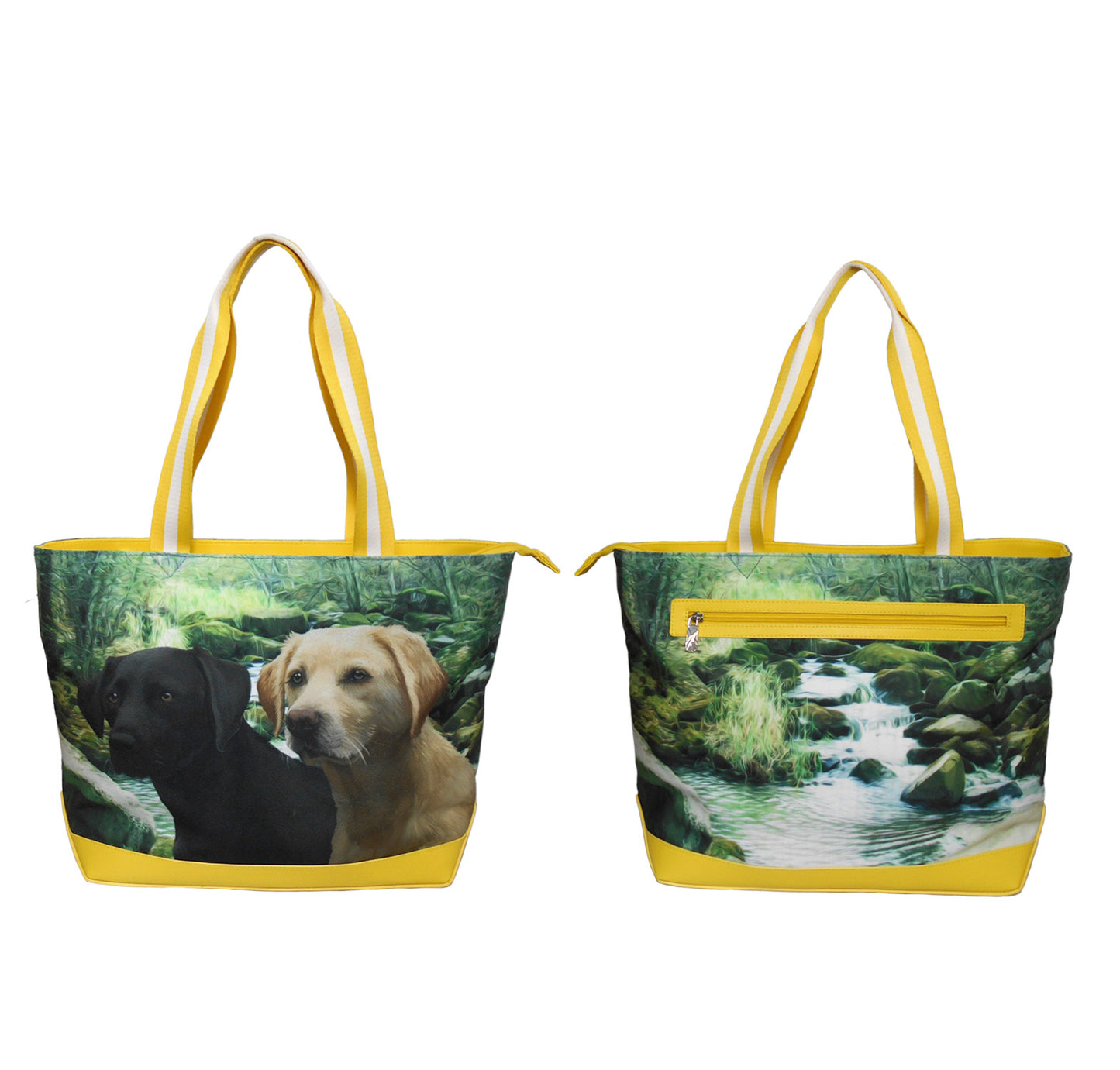Furbabies Labrador Retriever Original Portrait Drawing Printed Canvas Large Tote Bag