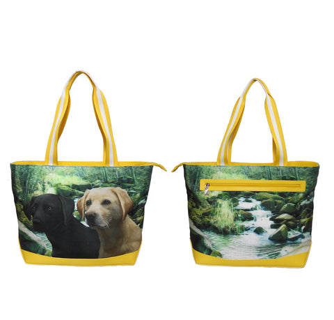 Furbabies Labrador Retriever Original Portrait Drawing Printed Canvas Large Tote Bag