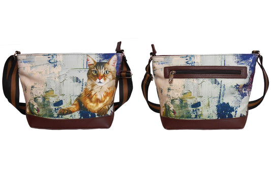 Furbabies Maine Coon Original Portrait Drawing Printed Canvas Medium Shoulder Bag