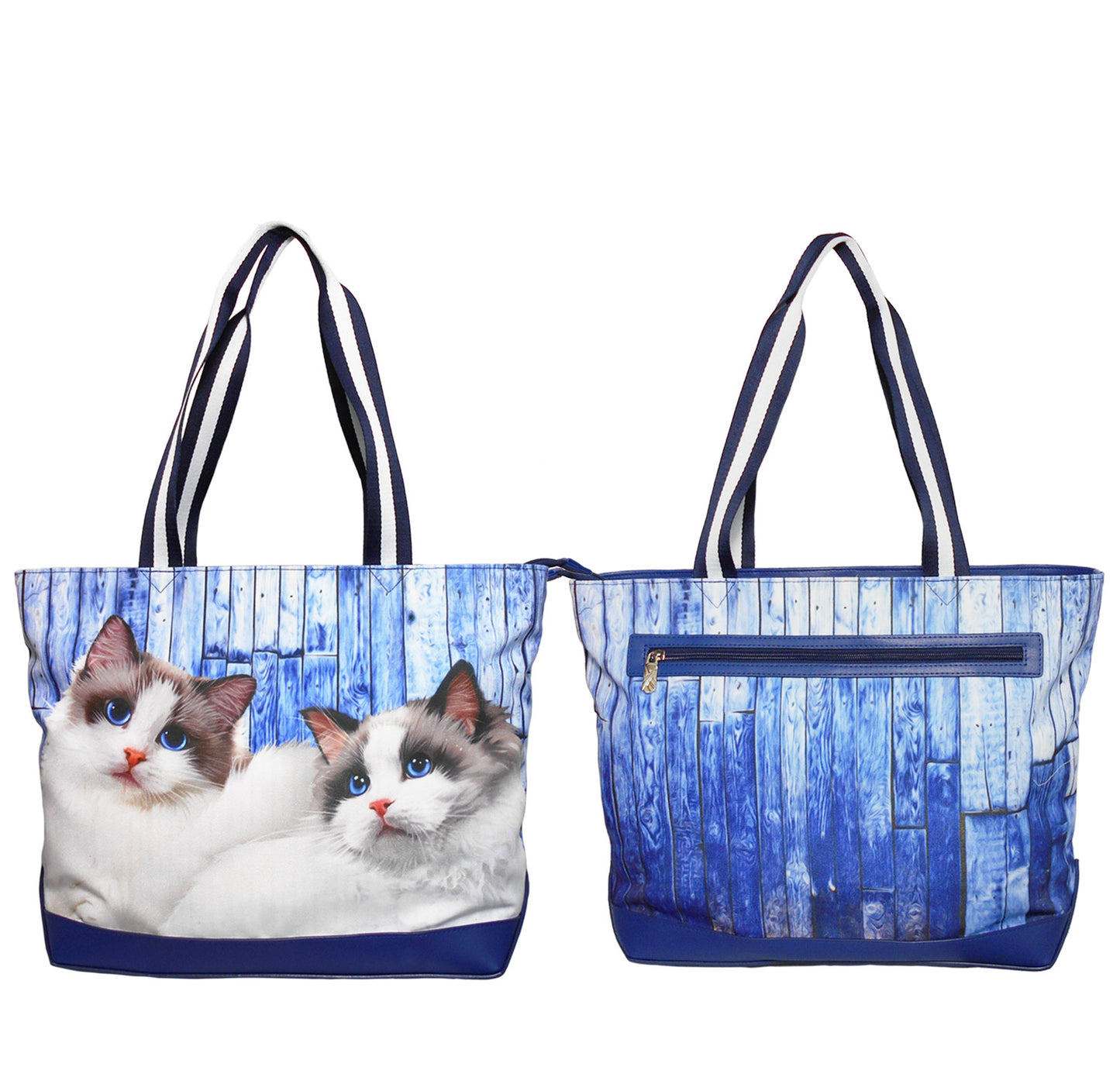 Furbabies Ragdoll Cat Original Portrait Drawing Printed Canvas Large Tote Bag