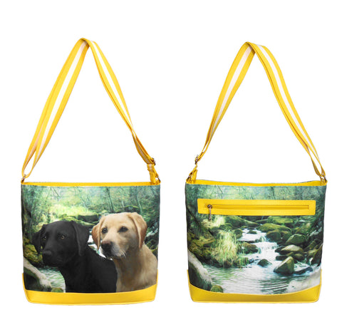 Furbabies Labrador Retriever Original Portrait Drawing Printed Canvas Large Shoulder Bag
