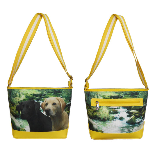 Furbabies Labrador Retriever Original Portrait Drawing Printed Canvas Medium Shoulder Bag