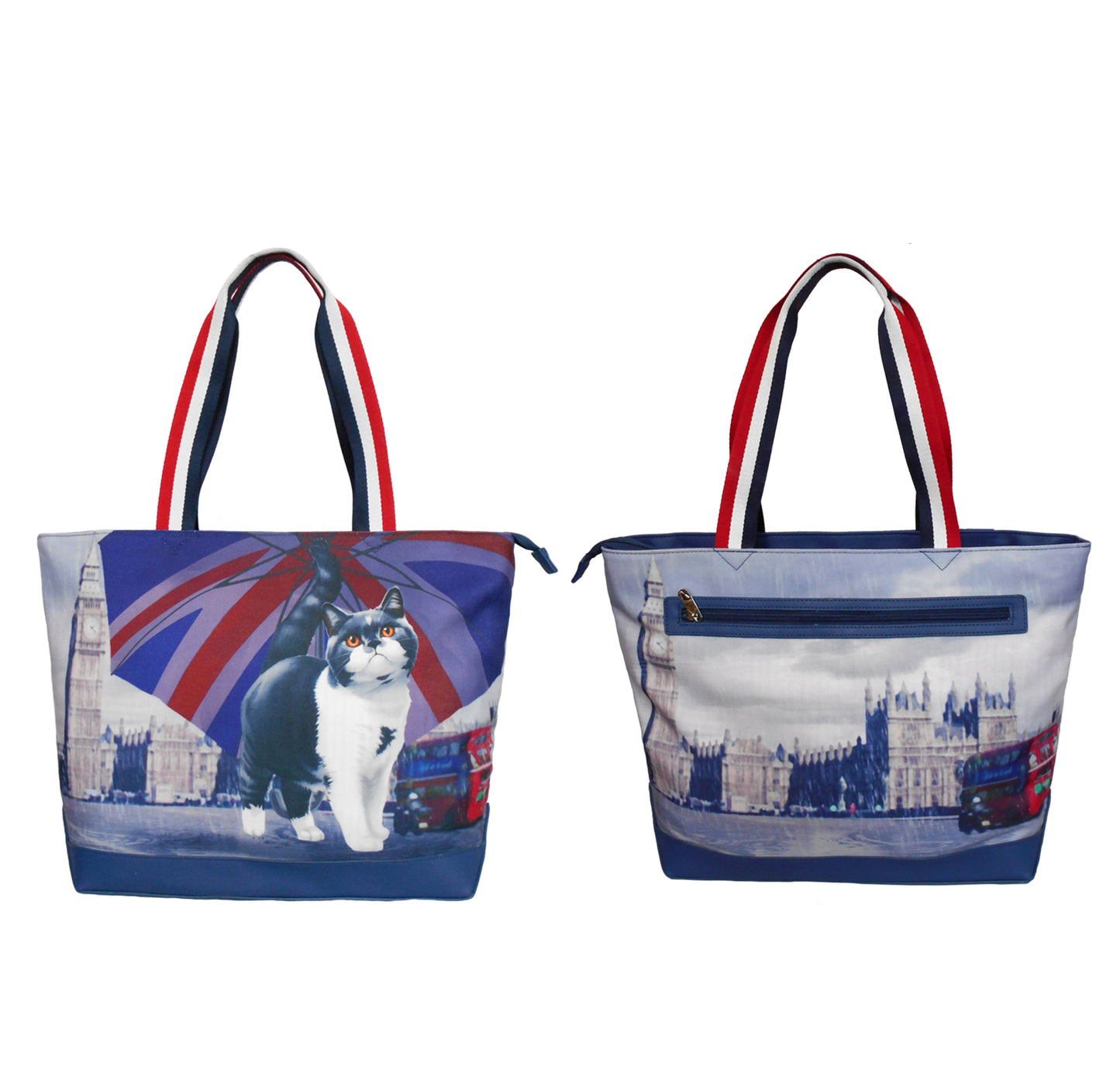 Furbabies British Shorthair Original Portrait Drawing Printed Canvas Large Tote Bag