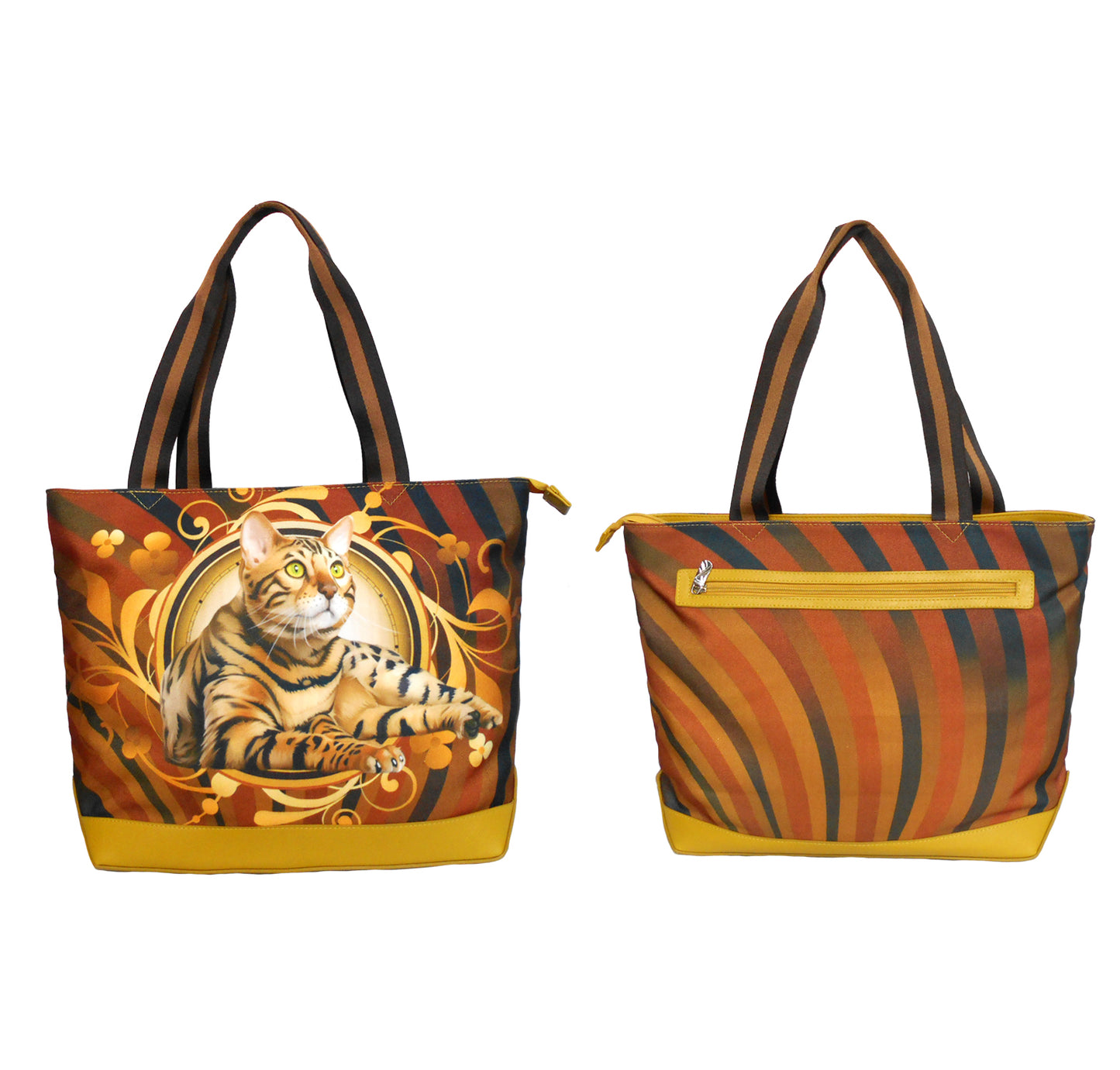 Furbabies Bengal cat Original Portrait Drawing Printed Canvas Large Tote Bag