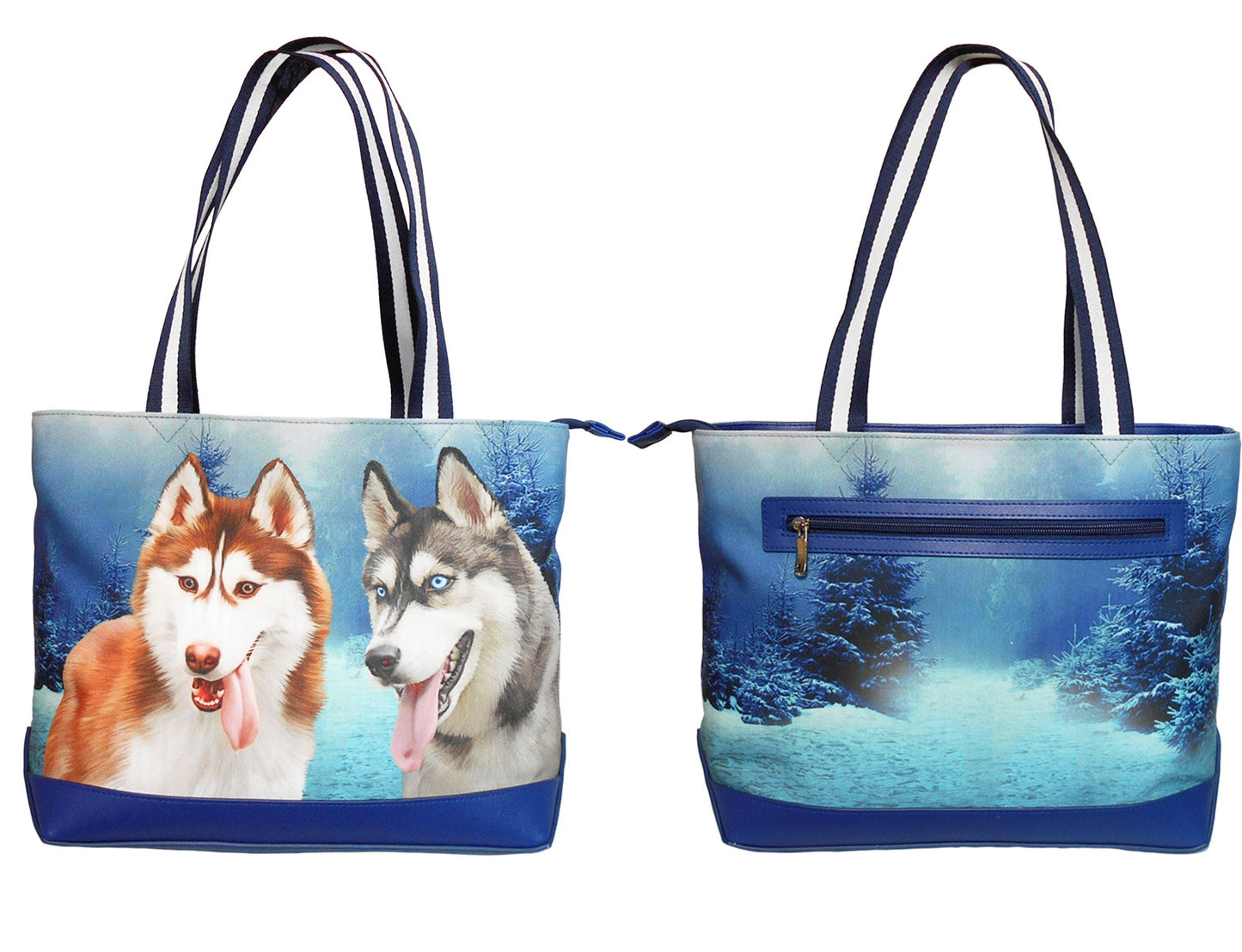 Furbabies Husky Original Portrait Drawing Printed Canvas Medium Tote Bag