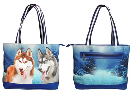 Furbabies Husky Original Portrait Drawing Printed Canvas Medium Tote Bag