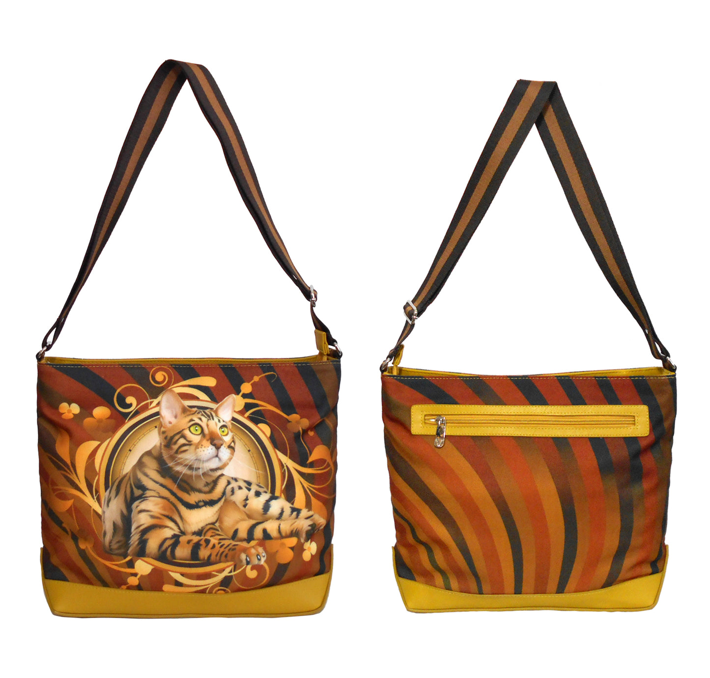 Furbabies Bengal cat Original Portrait Drawing Printed Canvas Large Shoulder Bag