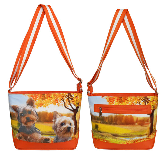 Furbabies Yorkshire Terrier Original Portrait Drawing Printed Canvas Medium Shoulder Bag