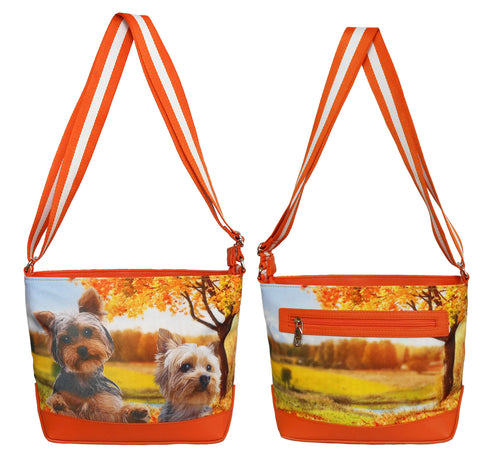 Furbabies Yorkshire Terrier Original Portrait Drawing Printed Canvas Medium Shoulder Bag