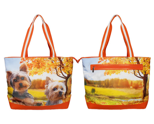 Furbabies Yorkshire Terrier Original Portrait Drawing Printed Canvas Large Tote Bag