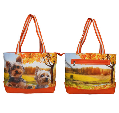 Furbabies Yorkshire Terrier Original Portrait Drawing Printed Canvas Medium Tote Bag
