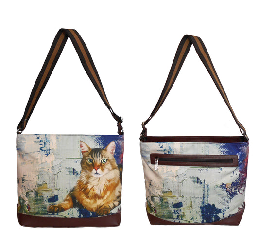 Furbabies Maine Coon Original Portrait Drawing Printed Canvas Large Shoulder Bag