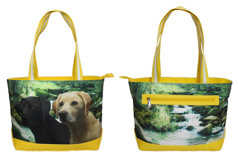 Furbabies Labrador Retriever Original Portrait Drawing Printed Canvas Medium Tote Bag