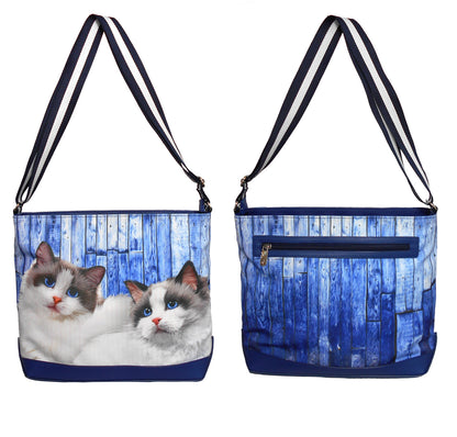 Furbabies Ragdoll Cat Original Portrait Drawing Printed Canvas Large Shoulder Bag