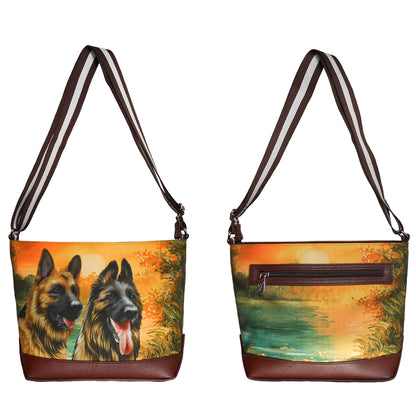 German Shepherd Original Portrait Drawing Printed Canvas Medium Shoulder Bag