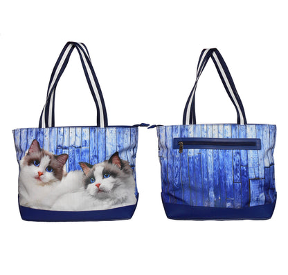 Furbabies Ragdoll Cat Original Portrait Drawing Printed Canvas Medium Tote Bag