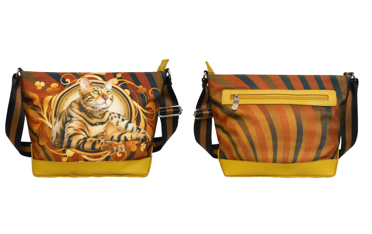 Furbabies Bengal cat Original Portrait Drawing Printed Canvas Medium Shoulder Bag