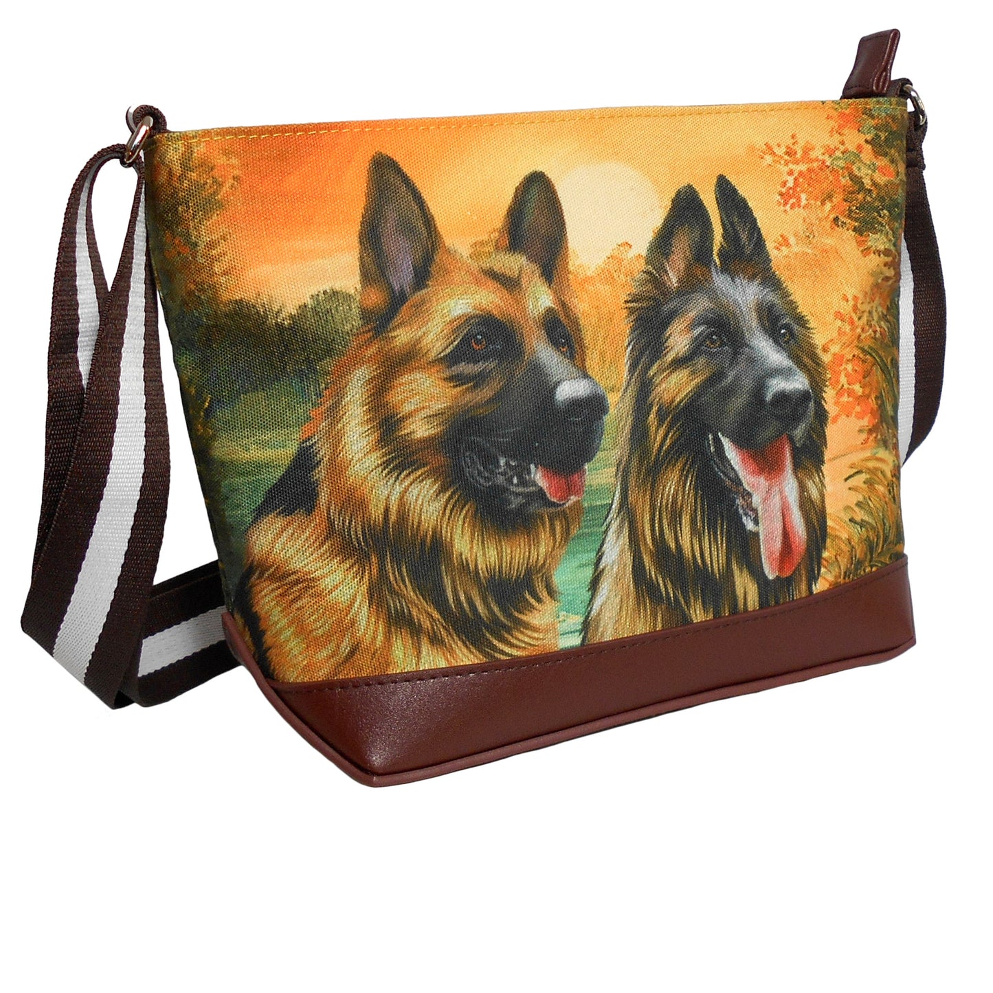 German Shepherd Original Portrait Drawing Printed Canvas Large Shoulder Bag