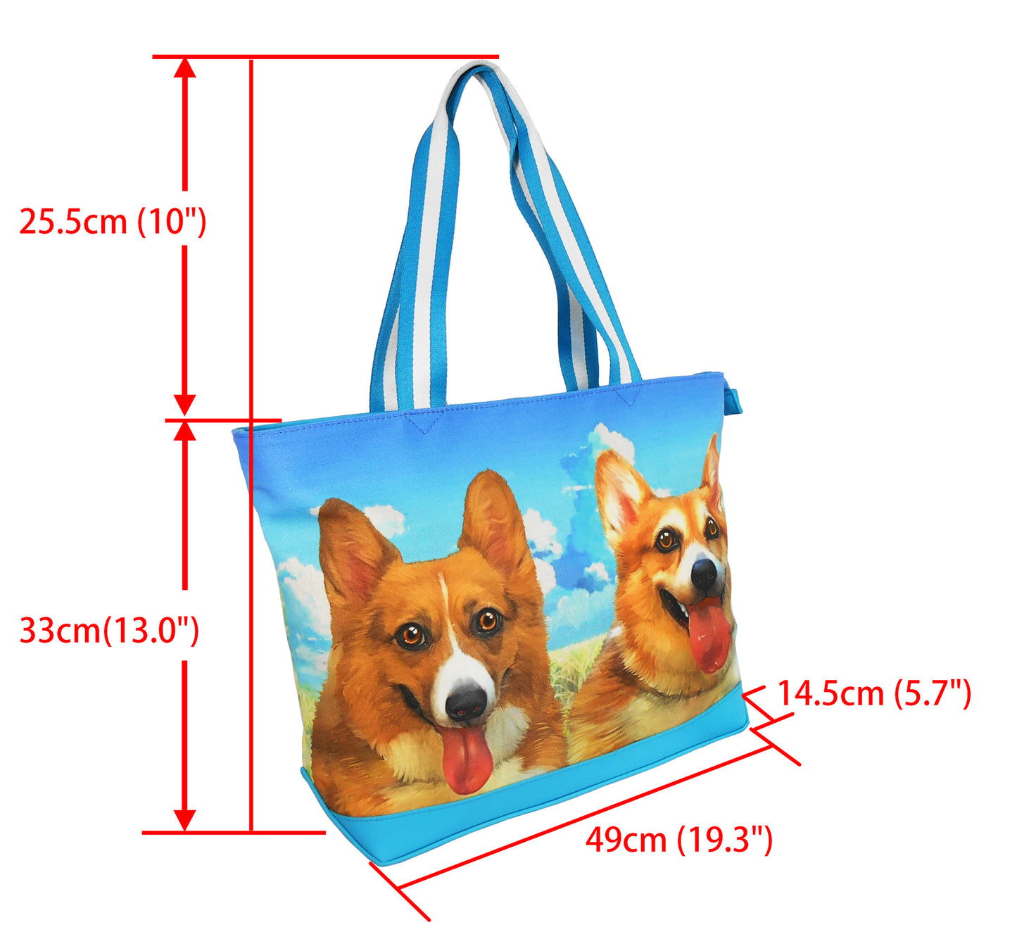 Furbabies Welsh Corgi Original Portrait Drawing Printed Canvas Large Tote Bag