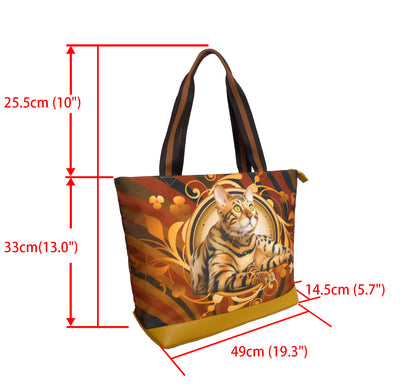 Furbabies Bengal cat Original Portrait Drawing Printed Canvas Large Tote Bag