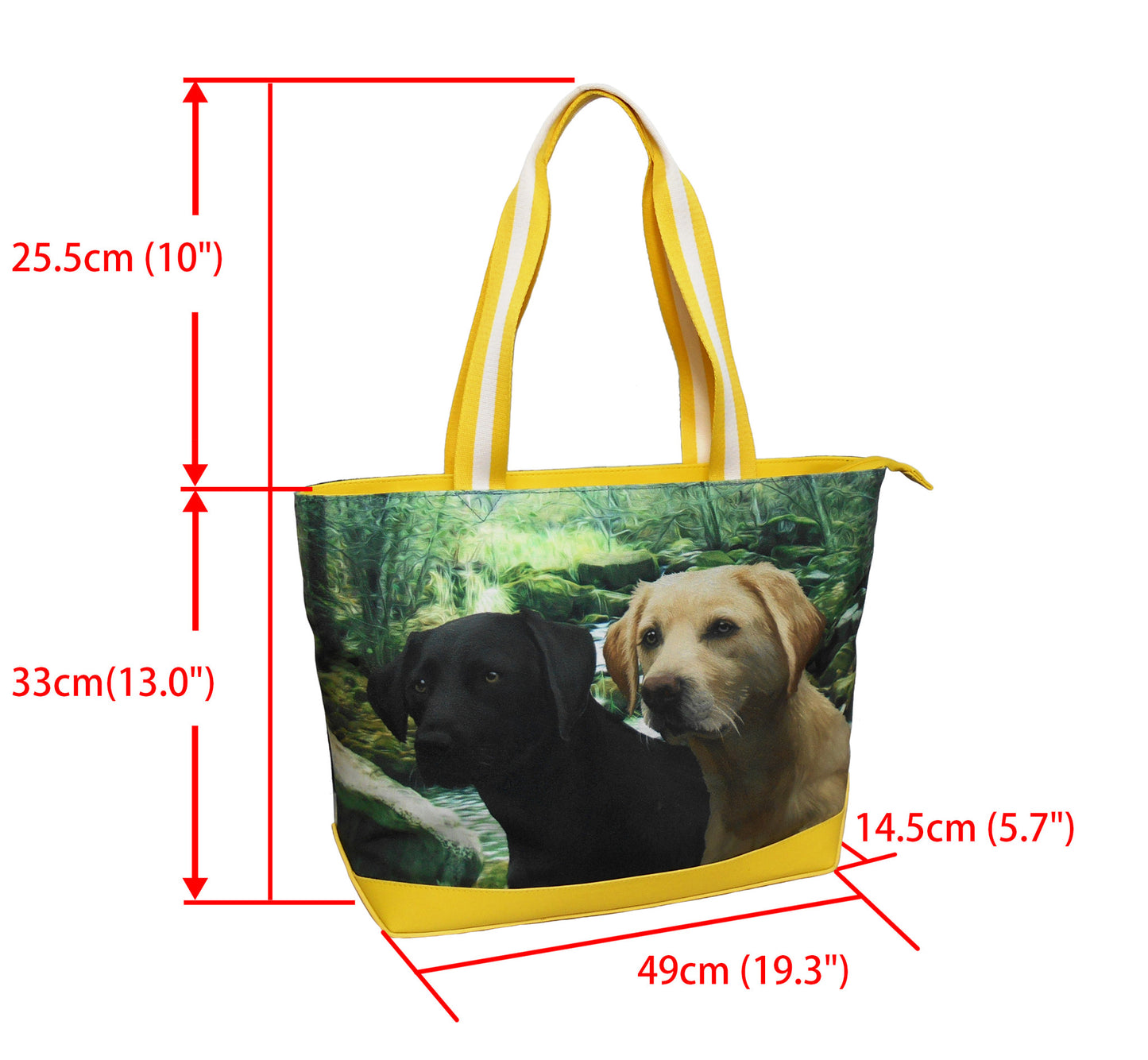 Furbabies Labrador Retriever Original Portrait Drawing Printed Canvas Large Tote Bag