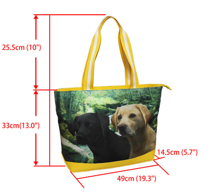 Furbabies Labrador Retriever Original Portrait Drawing Printed Canvas Large Tote Bag