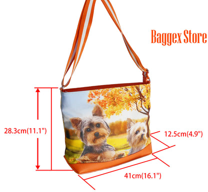 Furbabies Yorkshire Terrier Original Portrait Drawing Printed Canvas Large Shoulder Bag