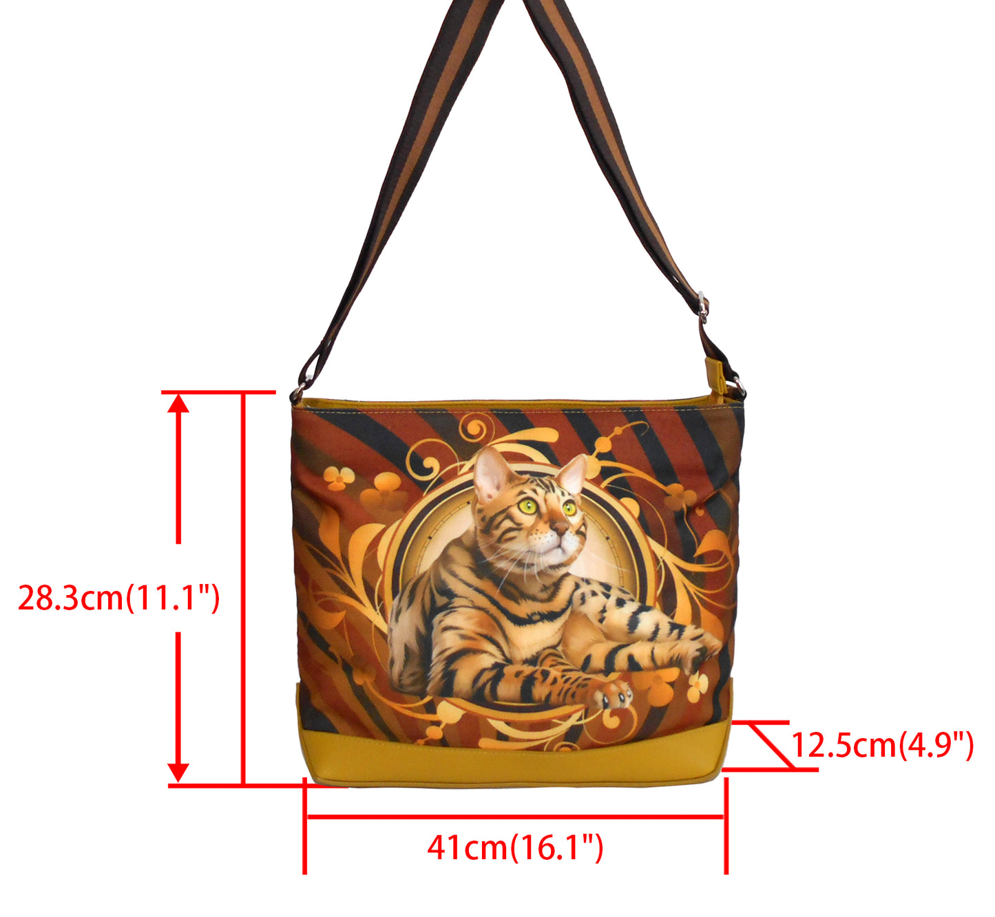 Furbabies Bengal cat Original Portrait Drawing Printed Canvas Large Shoulder Bag