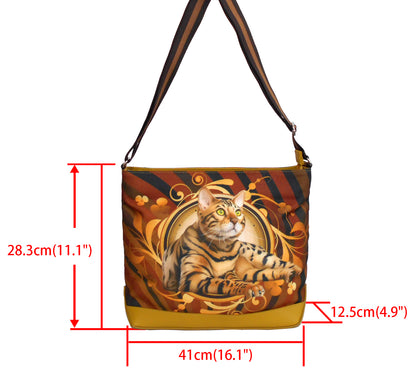 Furbabies Bengal cat Original Portrait Drawing Printed Canvas Large Shoulder Bag