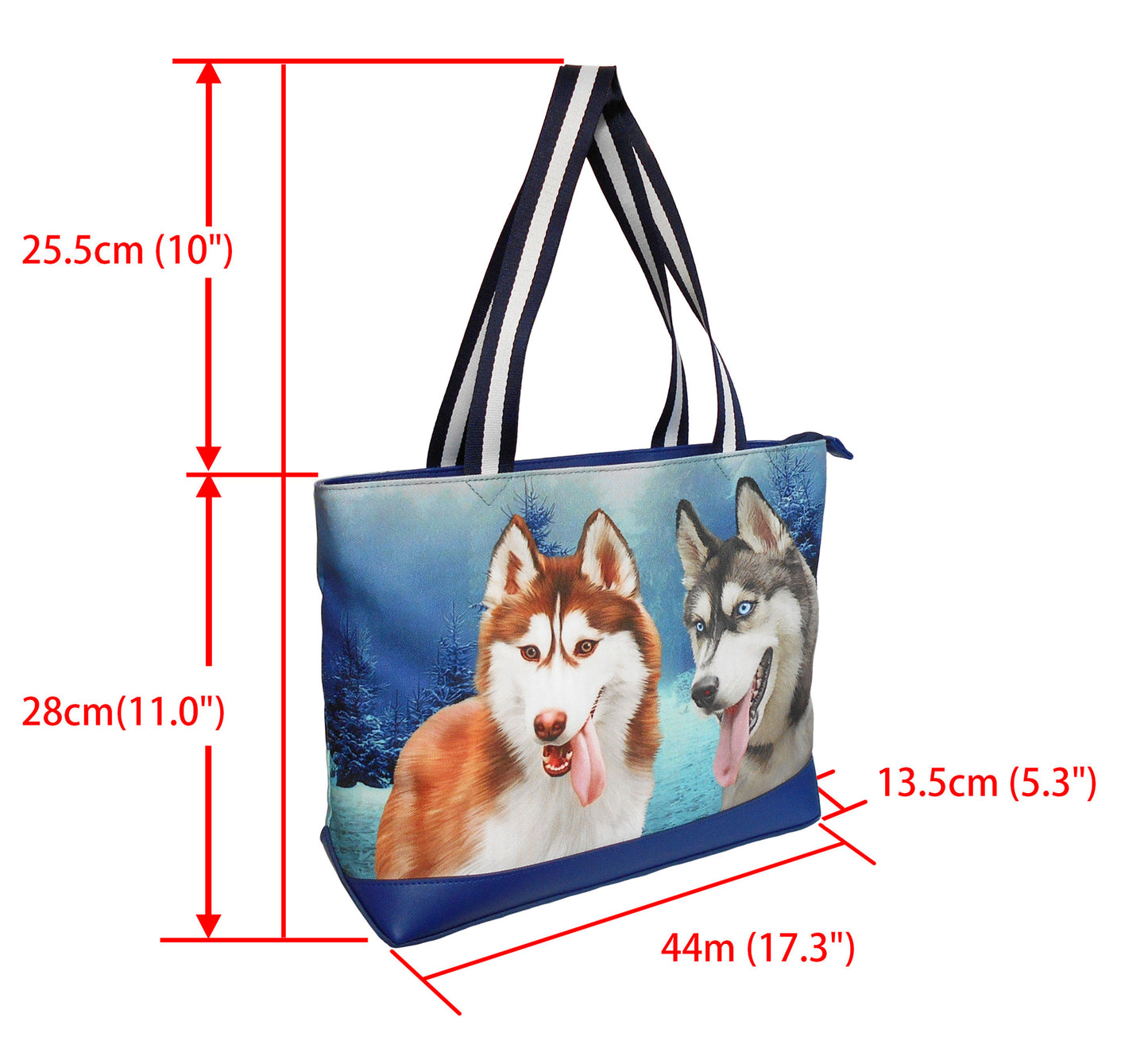 Furbabies Husky Original Portrait Drawing Printed Canvas Medium Tote Bag