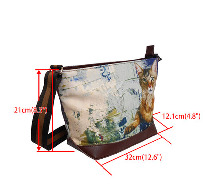 Furbabies Maine Coon Original Portrait Drawing Printed Canvas Medium Shoulder Bag